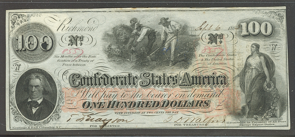 CSA, December 18, 1862 $100 Confederate States Note, CU, 8557